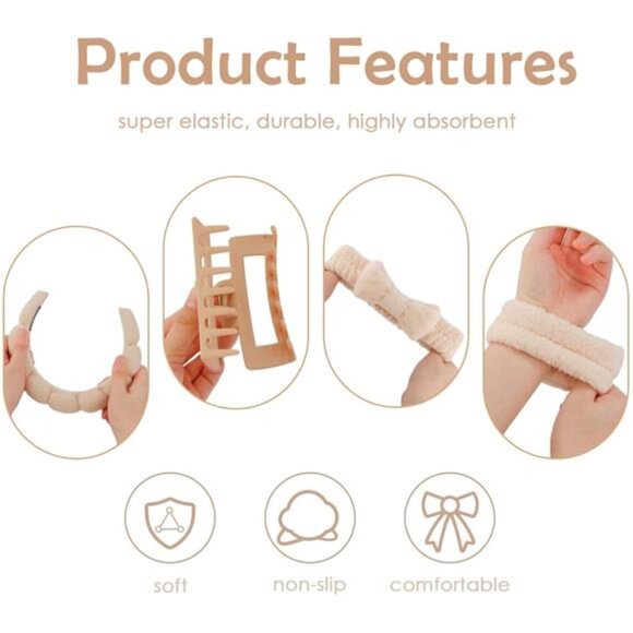 Spa Headband Wristband Set with Hair Clips Skincare Headbands main image 6